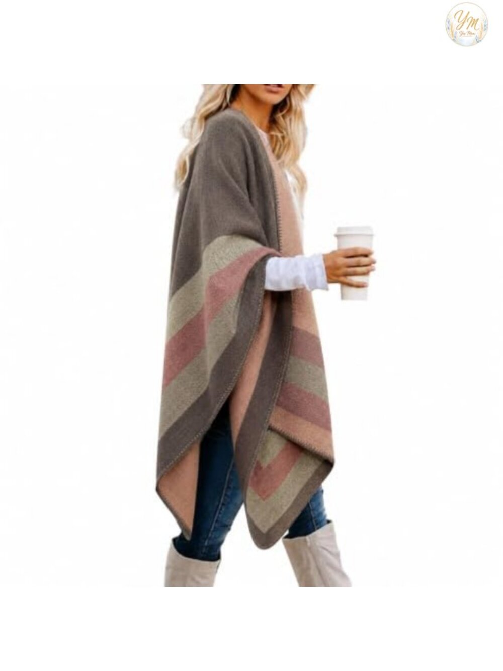 Reversible Plaid Shawl Wrap Open Front Poncho Women Boho Fall Winter